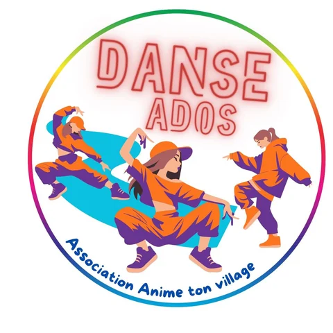 Pictogramme rond « Danse ados » d'Anime Ton Village : trois danseurs de danse urbaine en mouvement.