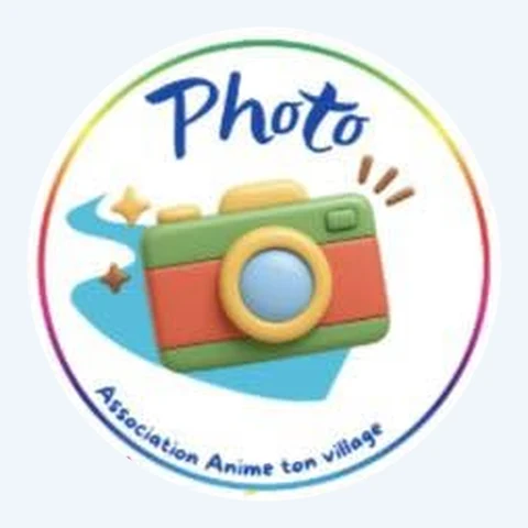 Pictogramme rond « Photo » d'Anime Ton Village : un appareil photo au bord de la rivière.